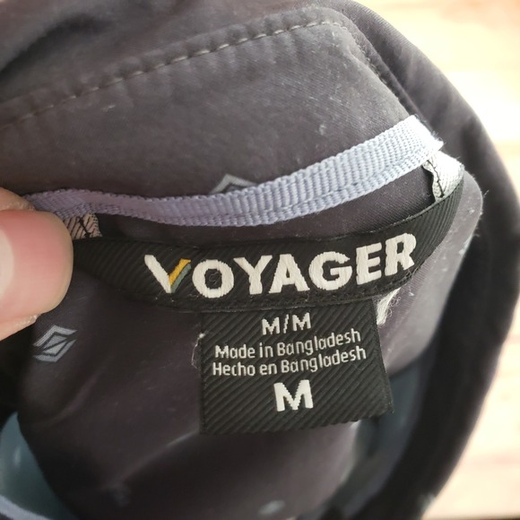 Voyager Shirt Mens Medium Gray Geometric Print Short Sleeve Button Down Outdoor - Picture 4 of 9